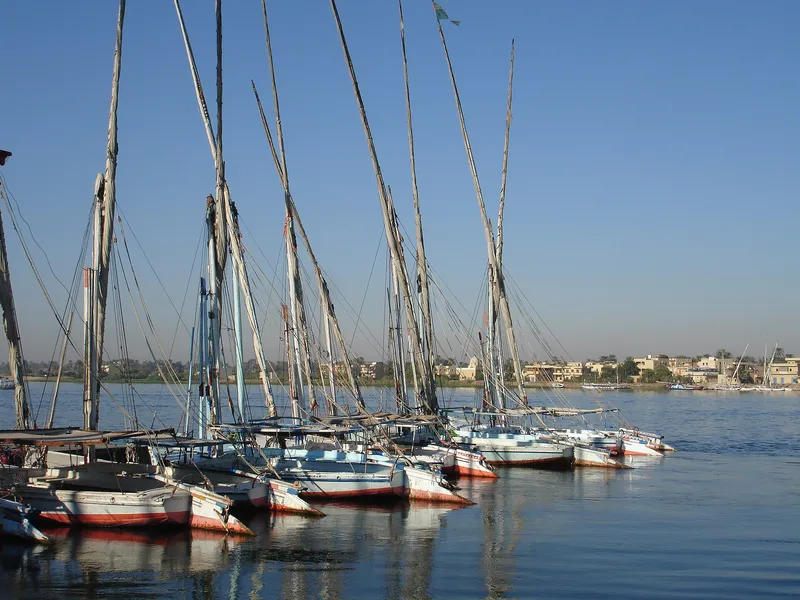 Feluccas moored along the Nile bank
